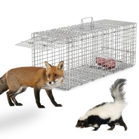 1Pc Humane Cat Trap Cage Catch Release Live Animal Rodent Cage Collapsible Galvanized Wire For Raccoons Beavers Groundhogs Foxes Armadillos Fedex (Color: Silver)