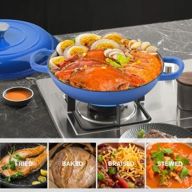 The enamel cast iron soup pot features a circular shower-style lid design and is suitable for various tools, such as ceramic, gas (Color: Blue)